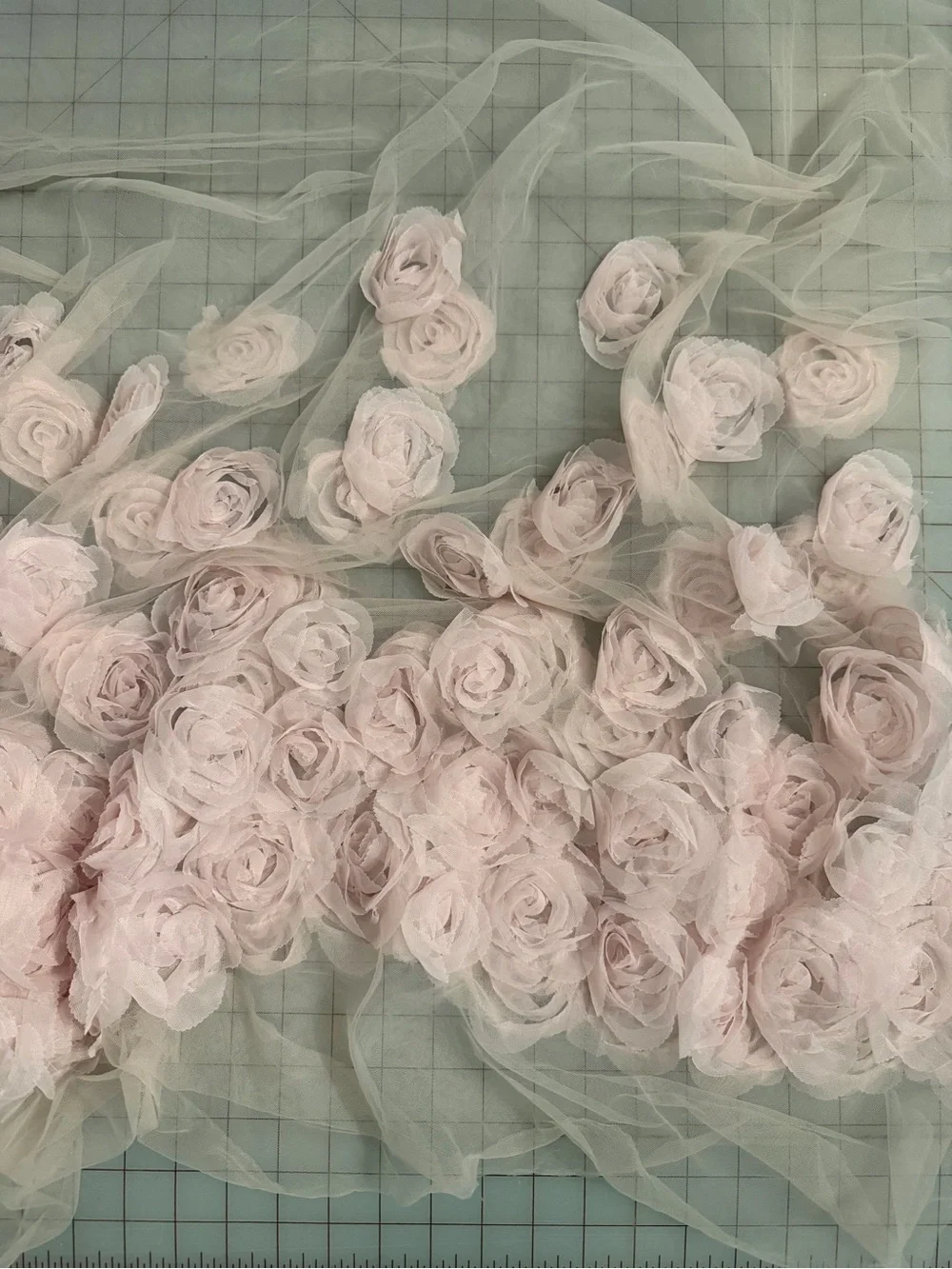 NUDE BLUSH PINK 3D ROSETTE TULLE MESH • 1 YARD